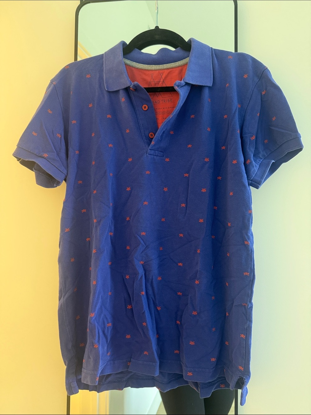 Men's Royal Blue Polo with Red Microprint